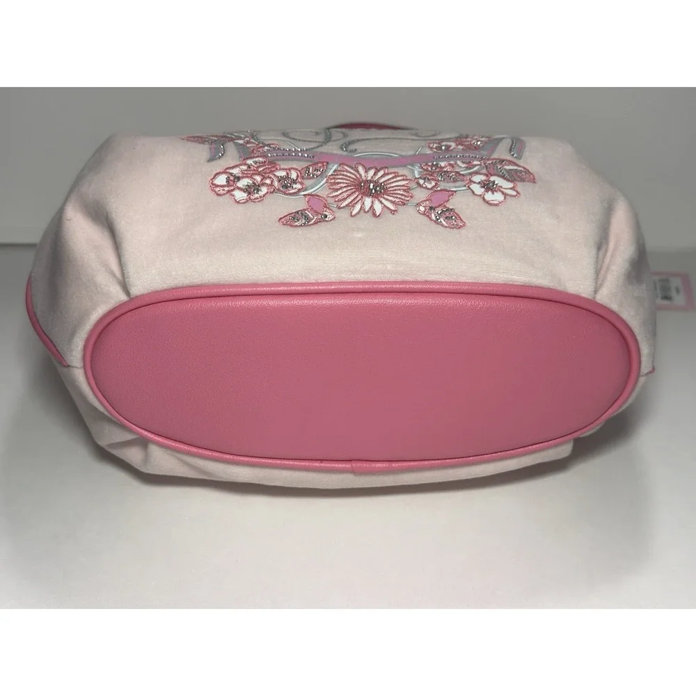 Juicy Couture Hobo Bag Juicy In Bloom Powder Blush Pink Velour Floral‎ Y2K
